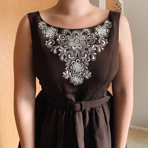 Brown with Embroidery Knee Length Dress - Picture 3 of 4